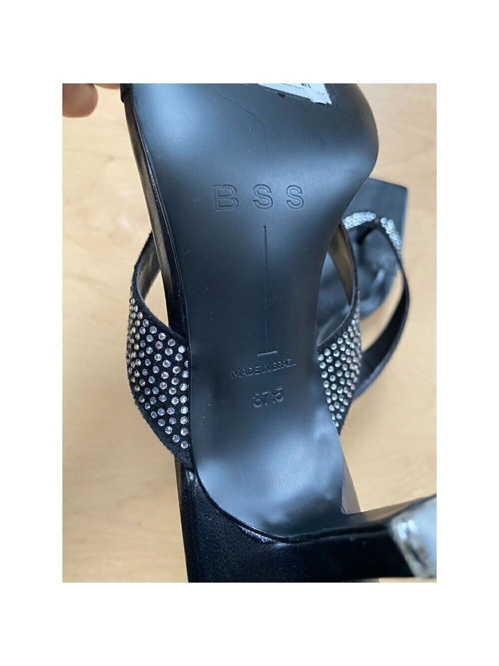 BLACK Suede Studio "Estelle" Sandals BNWOT Heels Women New Crytstals - Picture 8 of 9
